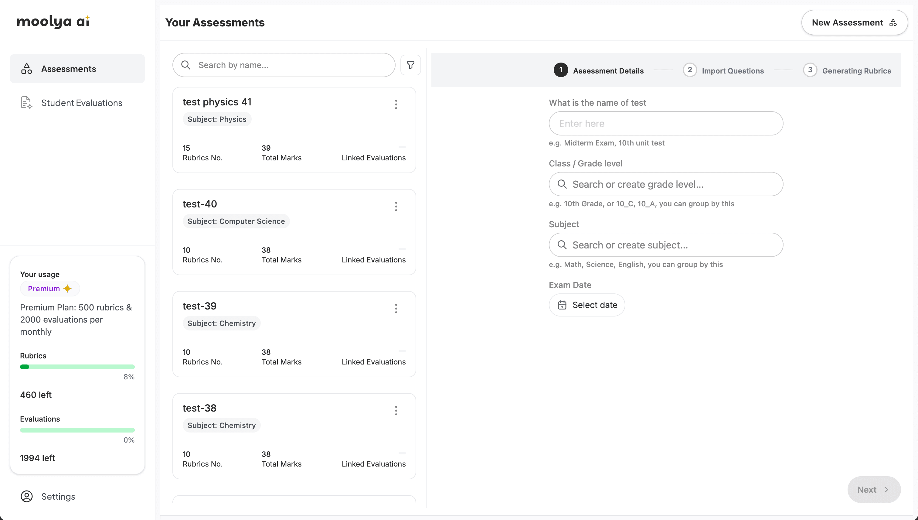Moolya web application dashboard
